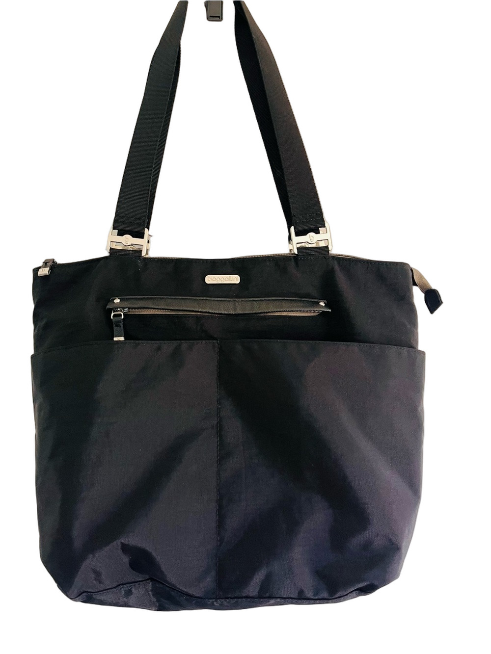 Baggallini Black Nylon Tote Lightweight Zip Pocket Large Travel Purse Bag